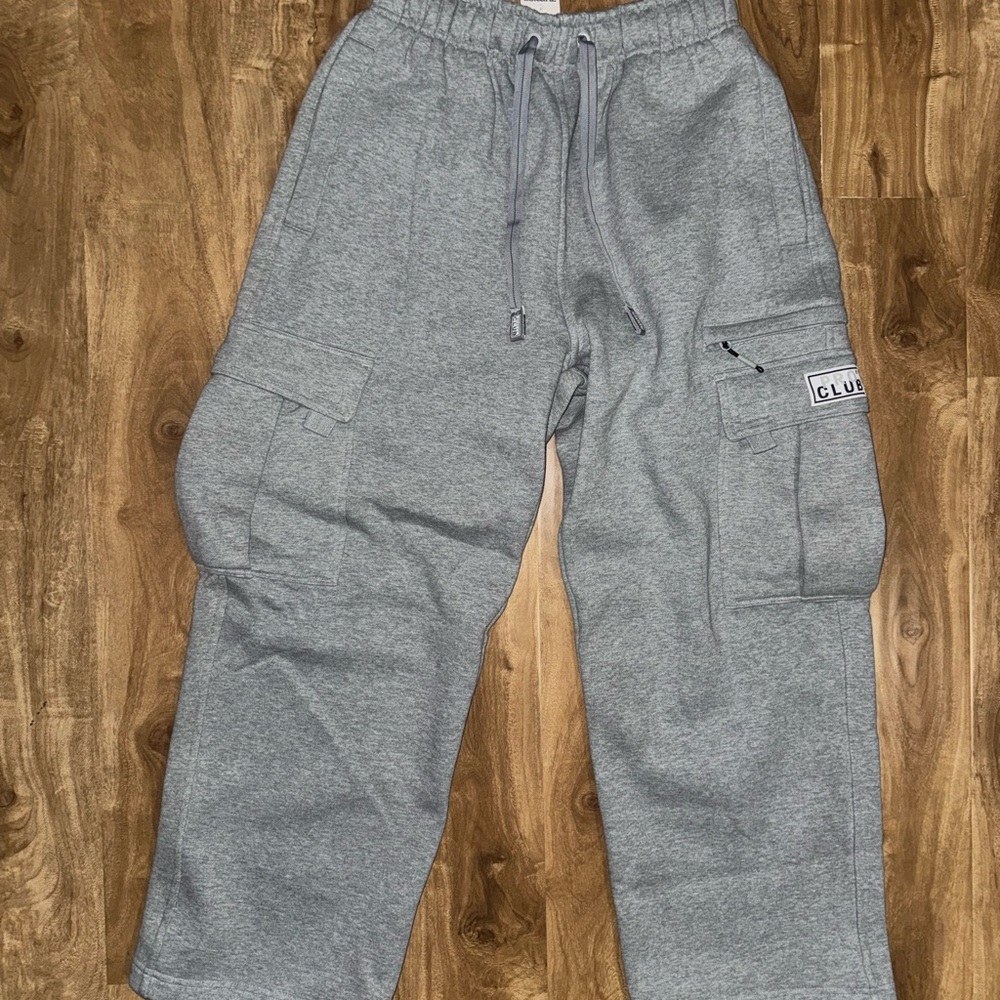 Pro Club Heavyweight Fleece Cargo Sweatpants Gray Men's L Drawstring Pockets